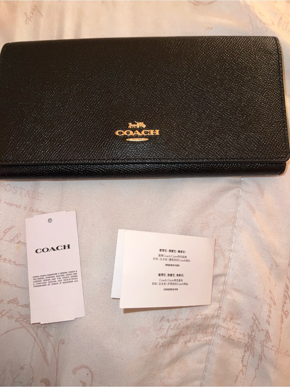 Coach Slim Black Trifold Pebbled Leather Long Wallet with Gold Logo - Picture 11 of 11